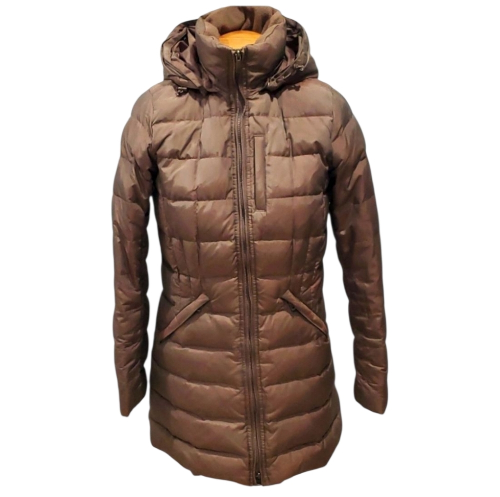 Land's End Women's XS Puffer Parka Coat Mocha Tan Hoodie Winter Jacket